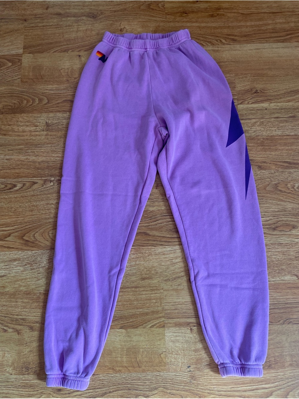 Aviator Nation Lavender Purple Sweatpants with Dark Purple Lightning Bolt XS